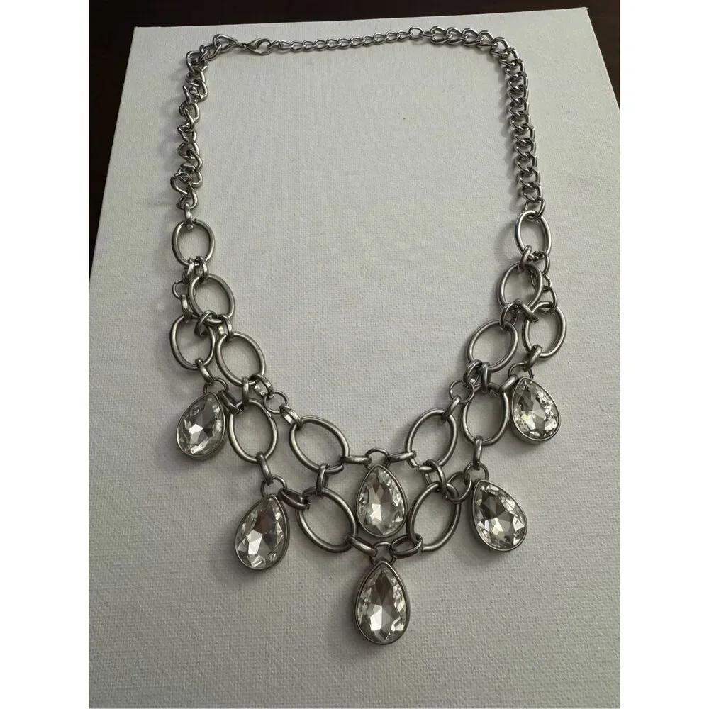 Vintage Y2K‎ Womens Tiered Teardrop Rhinestone Chain Statement Princess Necklace